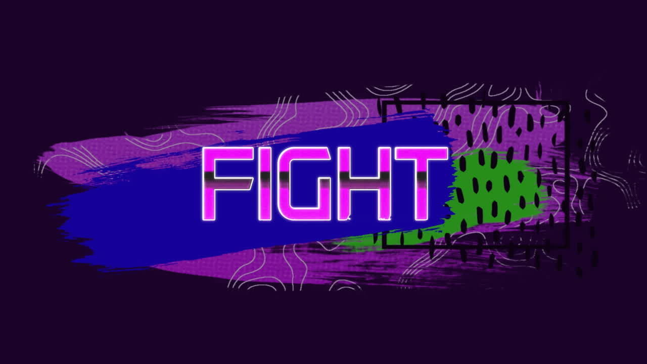 animación del texto de lucha sobre gráficos en movimiento coloridos sobre fondo oscuro