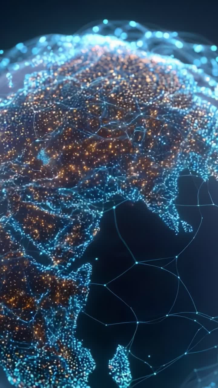A Stunning Visualization of a Digital Earth: An Artistic Representation of Our Planet with Vibrant Connections and Illuminating Points of Light in a Network of Information