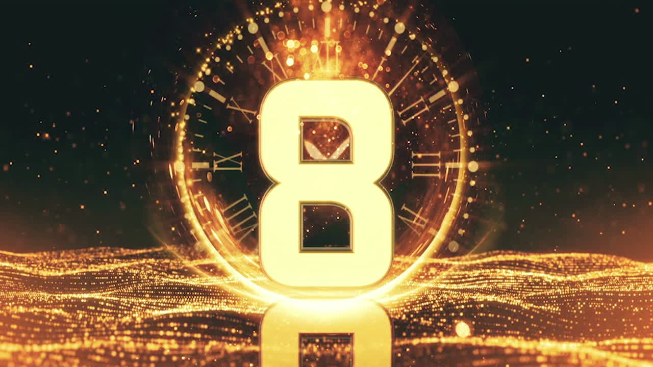 검은색에 디지털 숫자 카운트다운과 함께 원형 황금 오래된 시계의 애니메이션