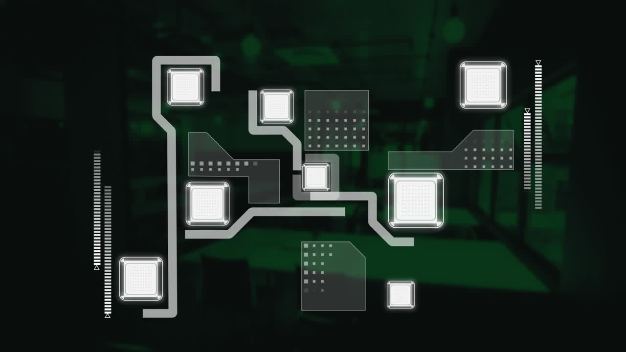animación de datos que se mueven a través de una red informática sobre un fondo negro.