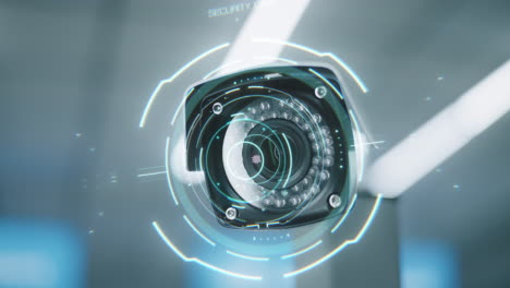 close-up of a security camera with graphic overlay