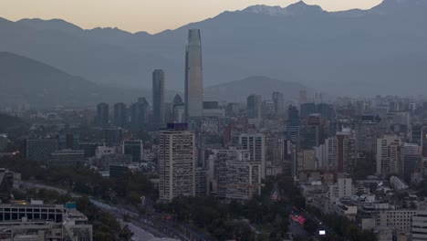 santiago de chile aerial skyline downtown morning time lapse