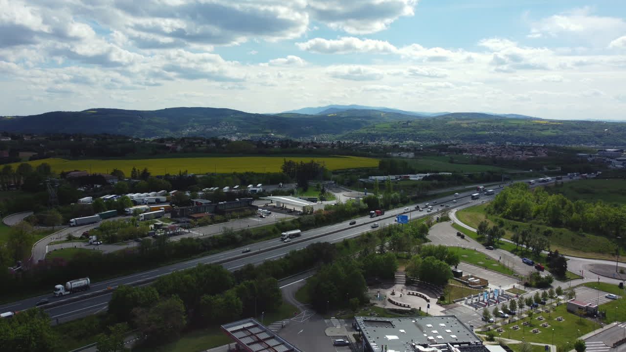 Highway and Truck Stop Aerial View