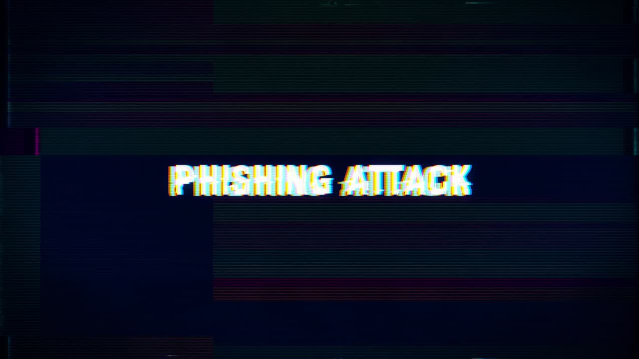 Phishing attack alert text with glitch and noise background