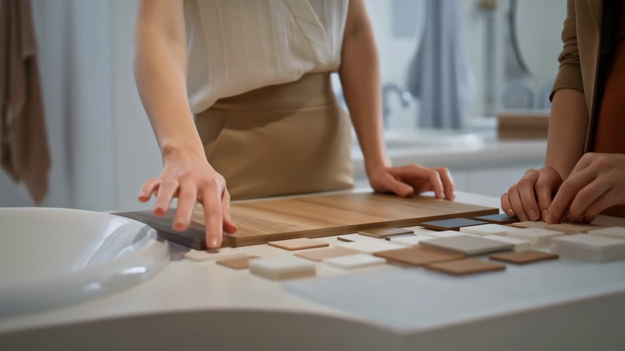 People selecting material samples for interior design