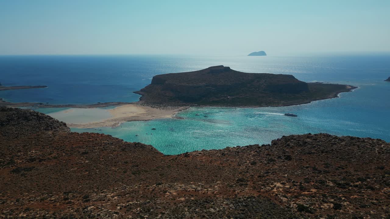 Balos Viewpoint Scenic Spot In Kissamos, Crete, Greece. Aerial Drone Shot