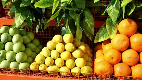 exhibición de frutas en un puesto de mercado