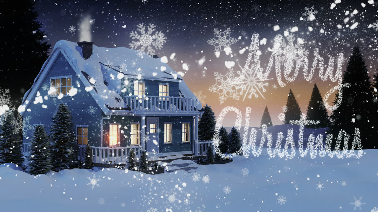 눈 인 풍경 에 있는 집 과 눈 으로 인 나무 의 일러스트레이션