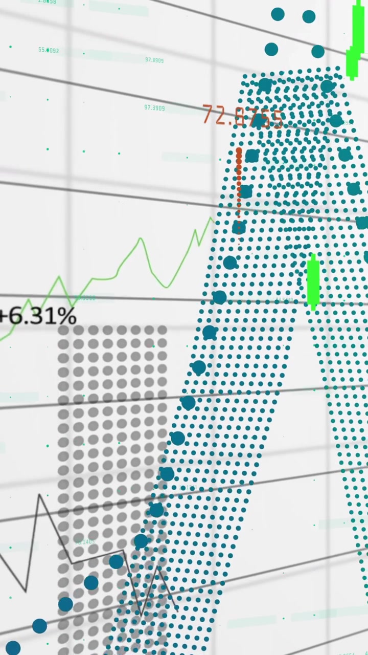 Animazione di elaborazione dati finanziari su griglia su sfondo bianco
