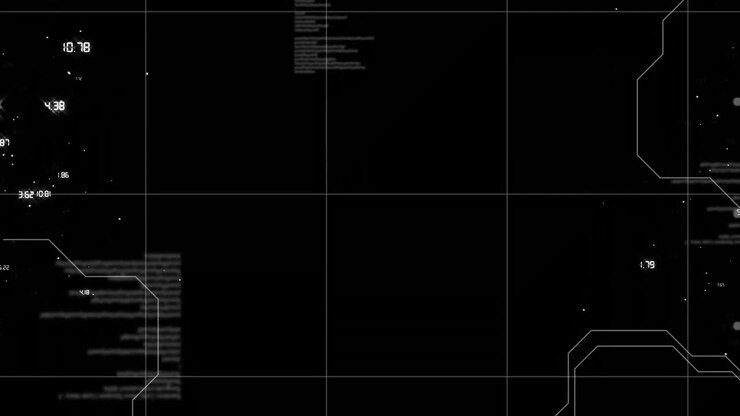 Animation of numbers and diverse data on black background