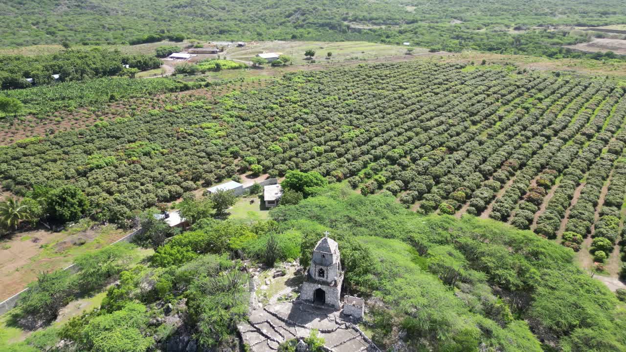 Aerial view of the stone church Santuario San Mart&iacute;n de Porres near Ban&iacute; in the Peravia province of Dominican Republic