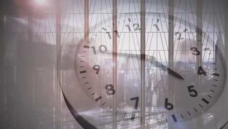 Animation-of-ticking-clock-against-time-lapse-of-businesspeople-walking-in-the-office