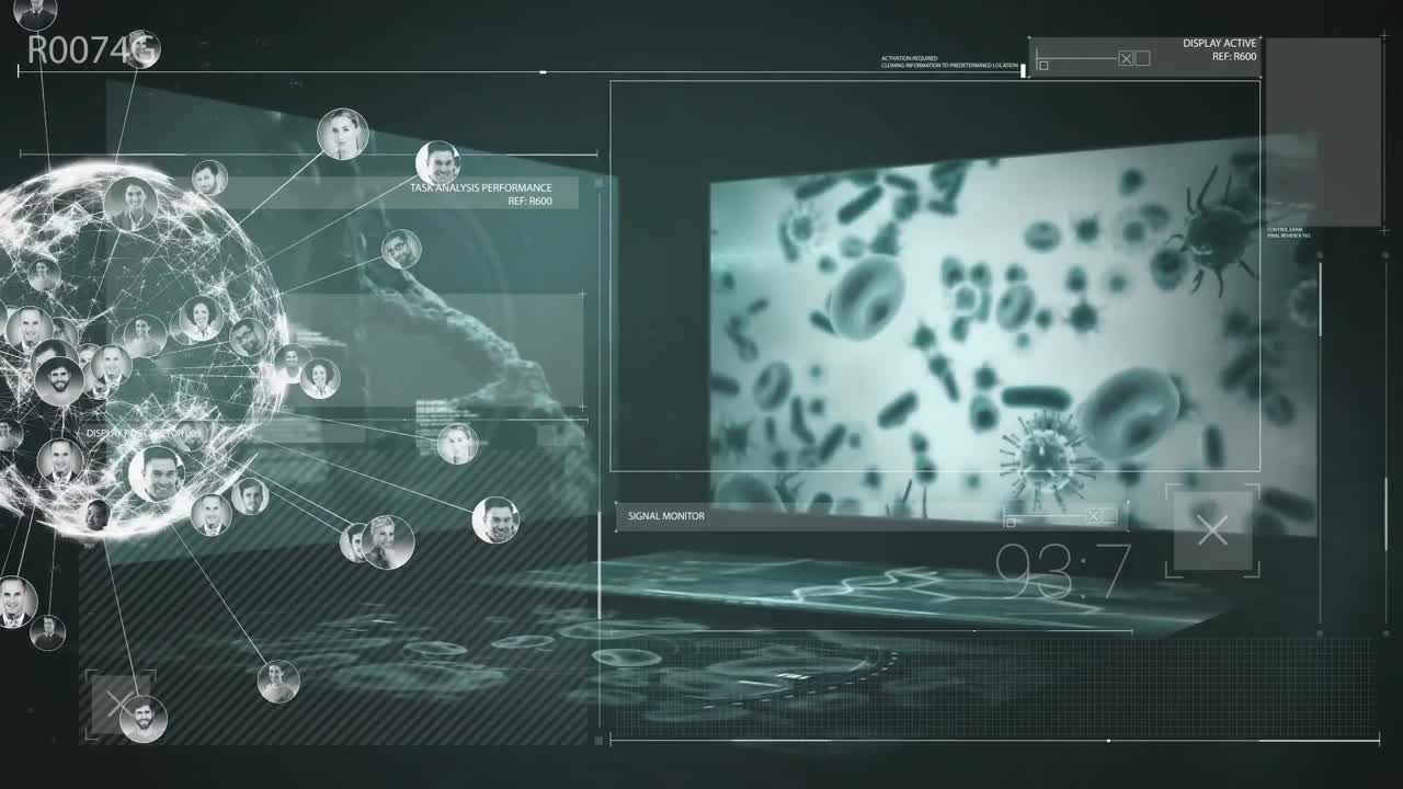 animación del globo sobre el procesamiento de datos en fondo negro