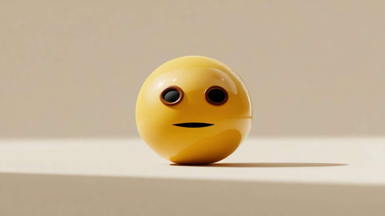 Transformative Transition of a Yellow Sphere Character, Capturing Emotions through its Expressions from Sleepy to Alert, in a Simplistic and Minimalist Background Setting