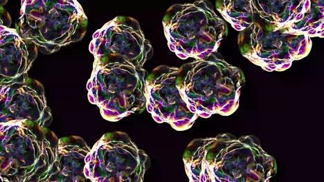 many animated soap bubbles floating against the black background