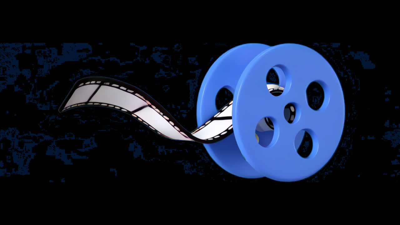Film reel with blue spool animation isolated asset, transparent 4K video, alpha channel, ProRes 4444