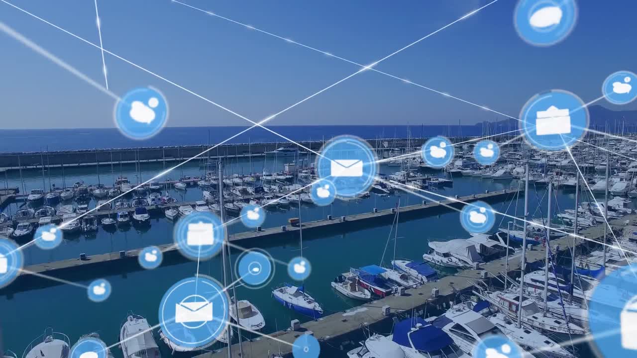 도크를 가로지르는 연결 네트워크의 애니메이션