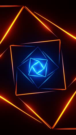 blue and orange square neon tunnel. vertical looped animation