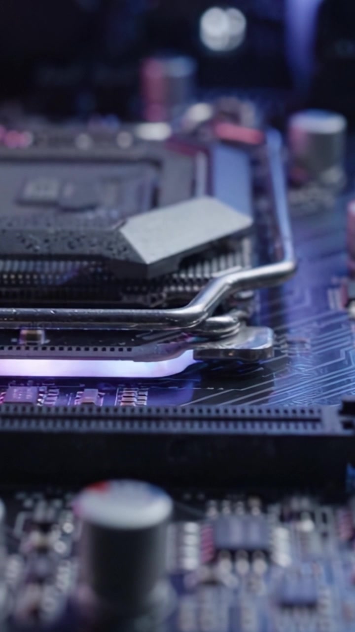 Exploring the Intricate Details of a Circuit Board with Thermal Paste Application and LED Illumination Enhancing the Modern Hardware Aesthetic