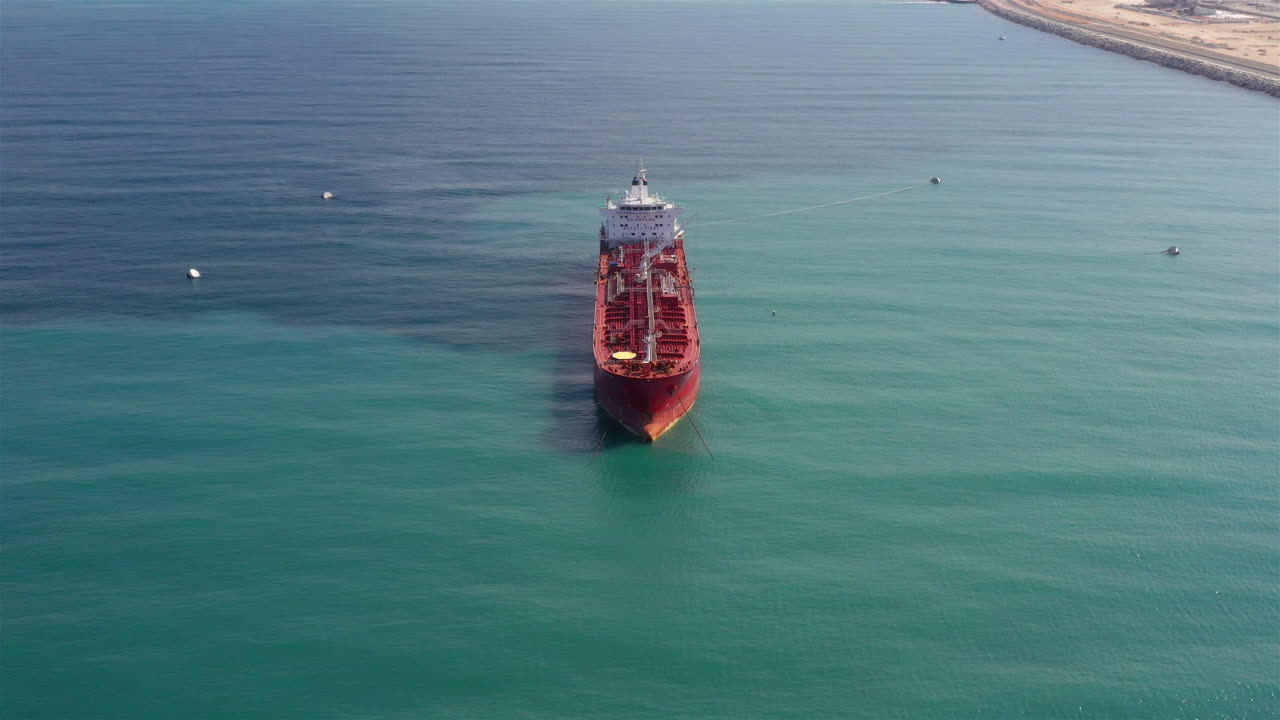 Oil spills out of a ship to Mediterranean Sea- Aerial View