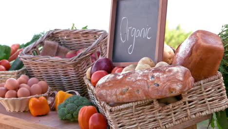 overview of organic vegetables on stall in slow motion