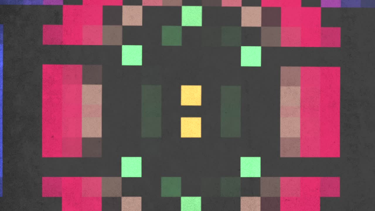 cuadrícula de color pixelado vibrante con cuadrado central amarillo