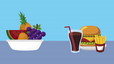 healthy and unhealthy food animation