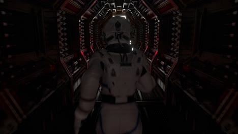 astronauta en un corredor de una nave espacial futurista