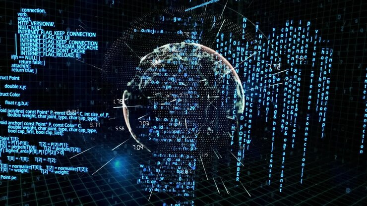 Animation of data processing over globe on black background