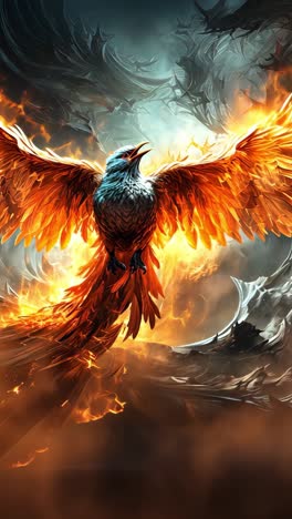 majestic phoenix rises with fiery wings against dark background