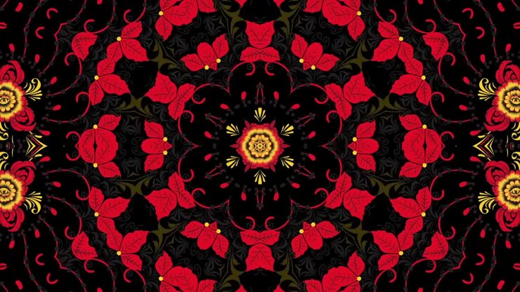 сложный красно-золотой цветочный мандальный рисунок