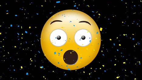 animación del icono emoji asustado sobre el confeti que cae sobre un fondo blanco