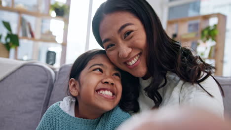 Kiss,-family-selfie-and-living-room-sofa