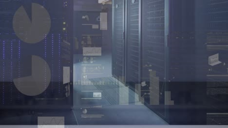 animation of infographic interface against server room in background