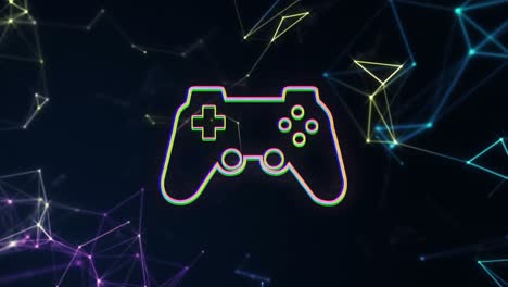 animación del icono del controlador de juego con puntos de conexión en la interfaz digital