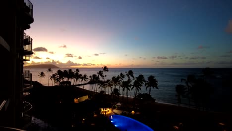 early sunrise timelapse from a resort hotel balcony in hawaii