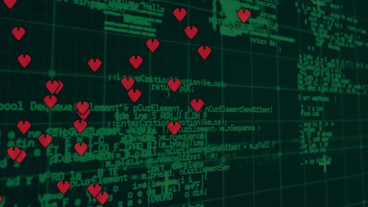 검은색 배경의 데이터 처리에 대한 심장의 애니메이션