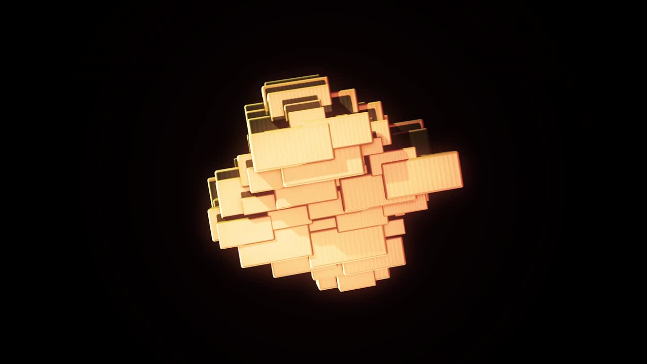 forma geométrica abstractamente colorida que gira sobre un fondo negro, bucle sin costuras. animación. el concepto de pensamiento lógico, figura giratoria de pequeños bloques