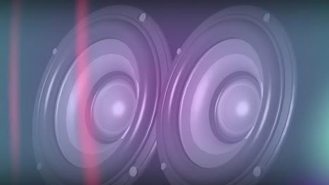 Animation-of-two-sound-speakers-bouncing-and-booming-on-black-background