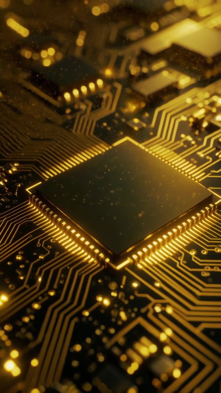 Nærbillede af en gylden computerprocessor på et printkort