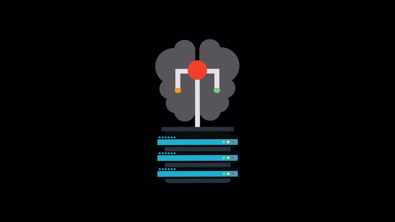 Artificial Intelligence Brain Connected to Server Rack Animation