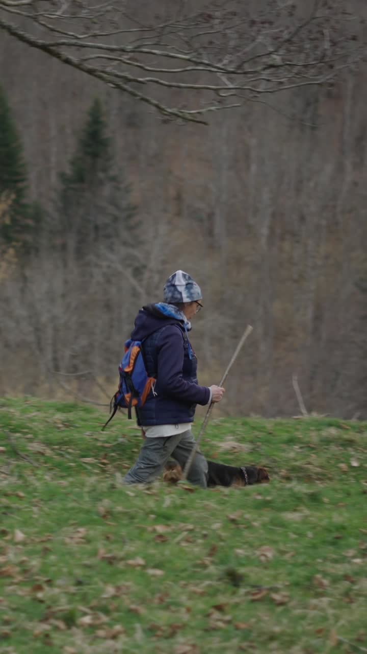 Person hiking with a dog