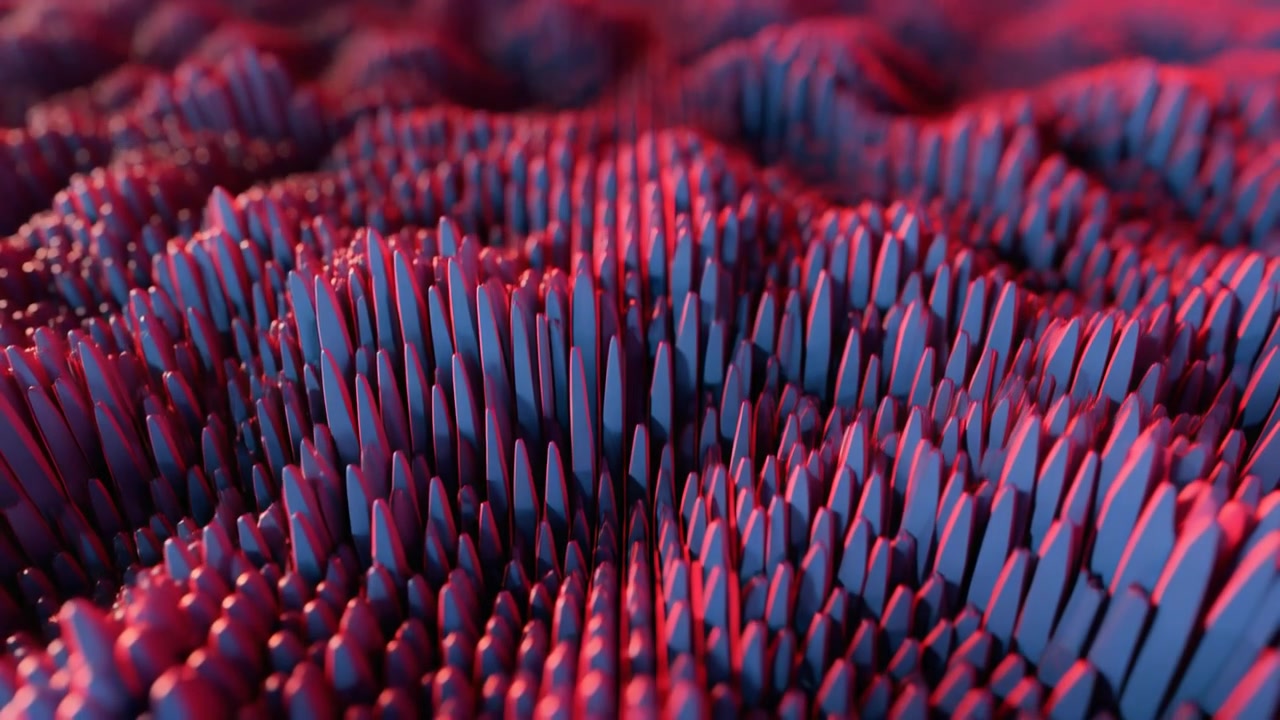 Abstract 3D Animation of Moving Spikes with Red and Blue Lighting