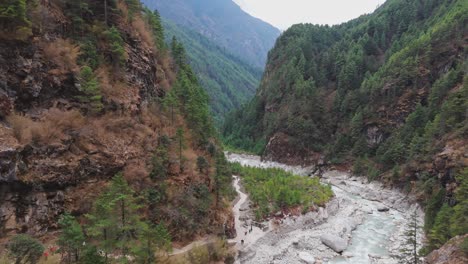 explore a majestic himalayan river cutting through a massive mountain gorge—rock walls rise high as pure water flows below.