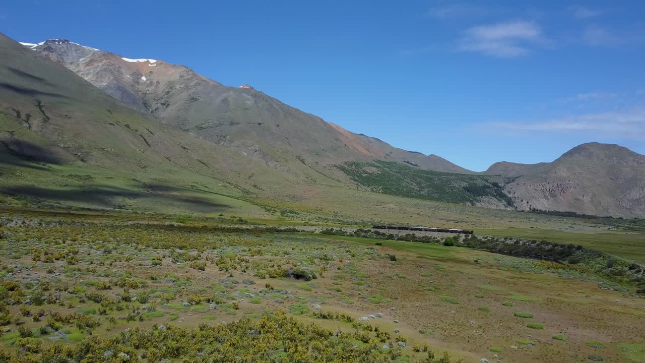 Argentina Salta landscape with train far away, aerial view