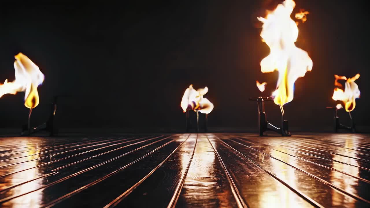 Fire Torches on a Dark Wooden Floor