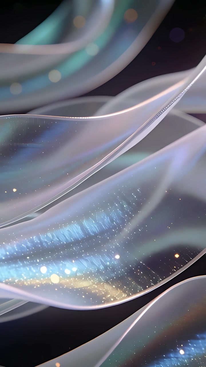 Vertical video: Light sweep moving translucent ribbons flowing overlapping in studio, adding depth