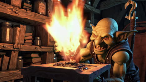 orc alchemist in a fantasy laboratory