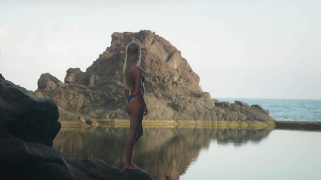 Hot Sexy Blond Bikini Model In Coastal Rock Cave With Natural Ocean Pool  Free Stock Video Footage Download Clips