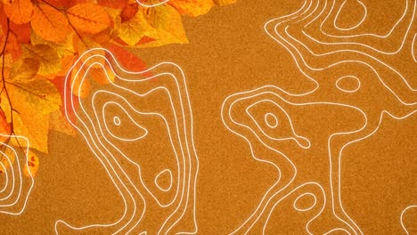 animation moving white lines over autumn leaves on orange background